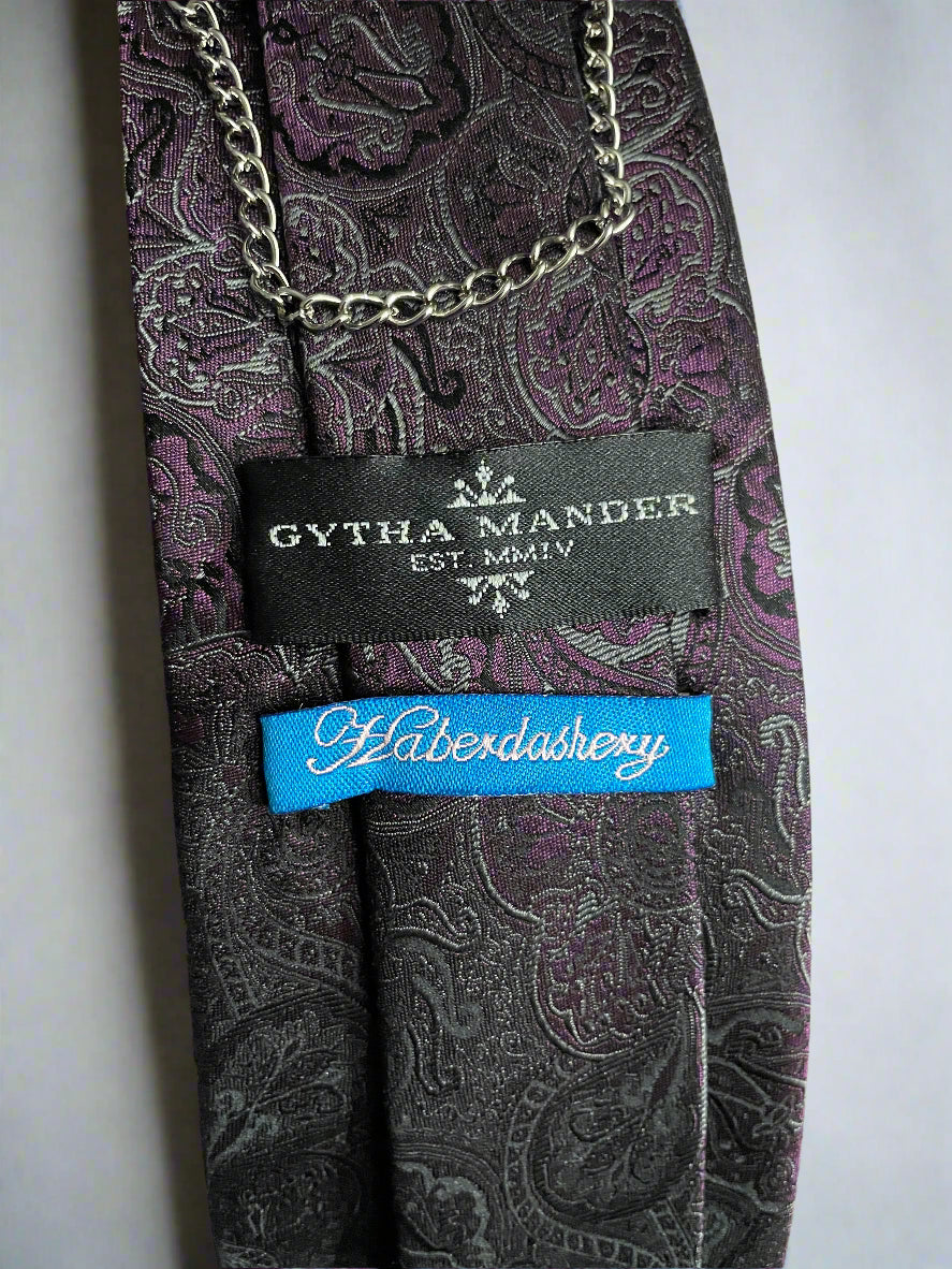 Gytha Mander Haberdashery Tie - Size: Tall / Color: Dark Violet / Pattern: Silk w/customed design