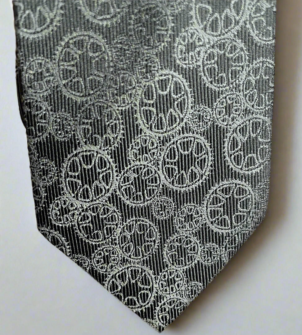 Gytha Mander Haberdashery Tie - Size: Tall / Color: Dark Grey  / Pattern: Ribbed w/design print