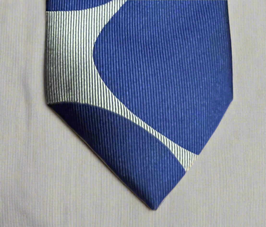 Gytha Mander Haberdashery Tie - Size: Tall Color: Silver Pattern: Silk w/Blue Circles