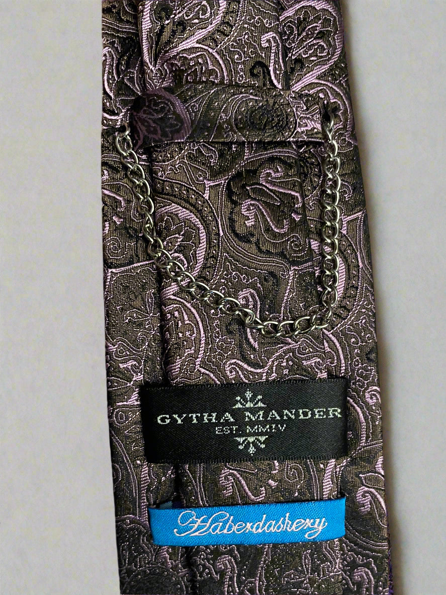 Gytha Mander Haberdashery Tie - Size: Tall / Color: Violet / Pattern: Silk w/Paisley