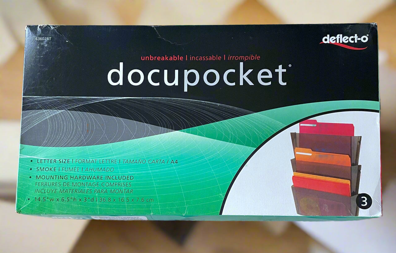 Deflecto DocuPocket Wall Files, 6-1/2"H x 14-1/2"W x 3"D, Smoke, Pack Of 3 Wall Files