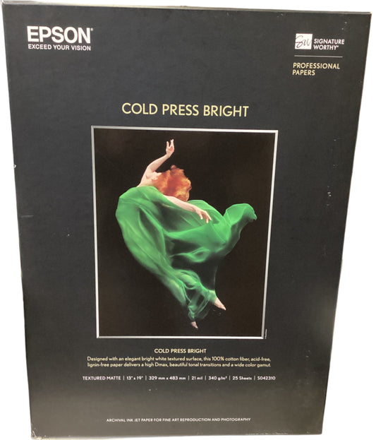 Epson Cold Press Bright Fine Art Paper 21 Mil 13 X 19 Textured Matte White 25/Pack