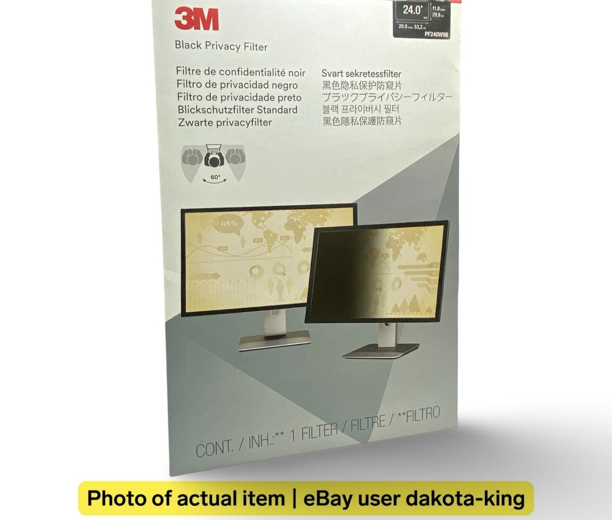 3M Privacy Filter – Model PF240W9B (For 24″ Widescreen Monitor, 16:9)