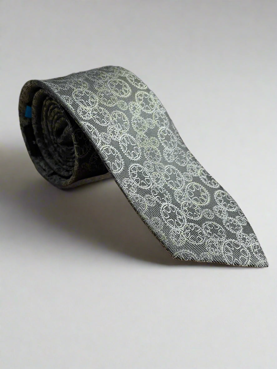 Gytha Mander Haberdashery Tie - Size: Tall / Color: Dark Grey  / Pattern: Ribbed w/design print
