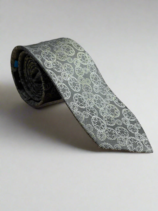 Gytha Mander Haberdashery Tie - Size: Tall / Color: Dark Grey  / Pattern: Ribbed w/design print