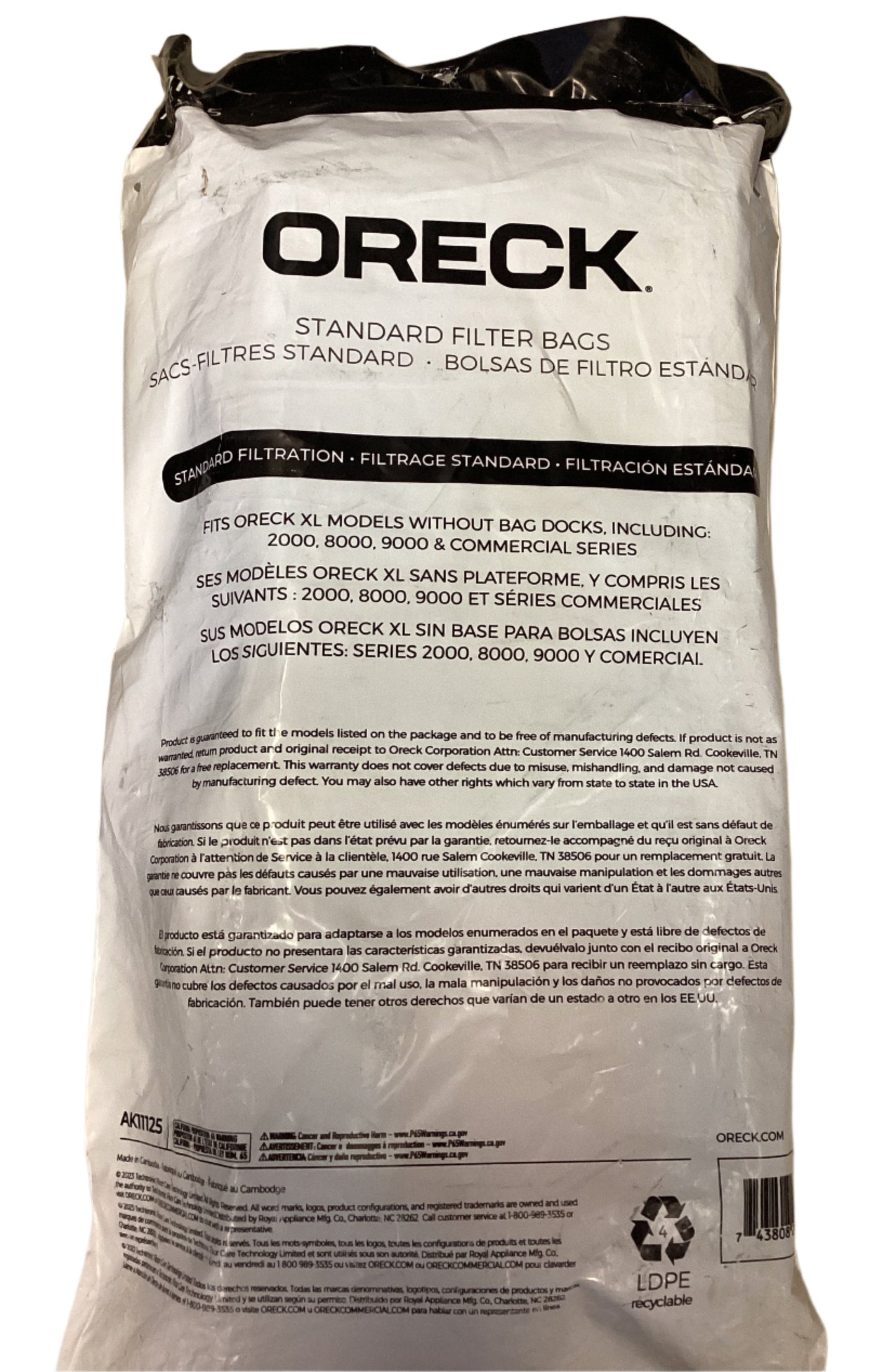 Oreck Commercial Disposable Vacuum Bags XL Standard Filtration 25/Pack PK800025