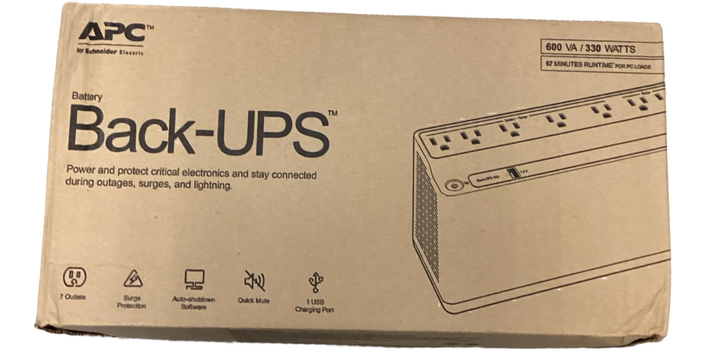 APC Back-ups 600 Va Battery Backup System, 7 Outlets, 490 J ( APWBE600M1 )
