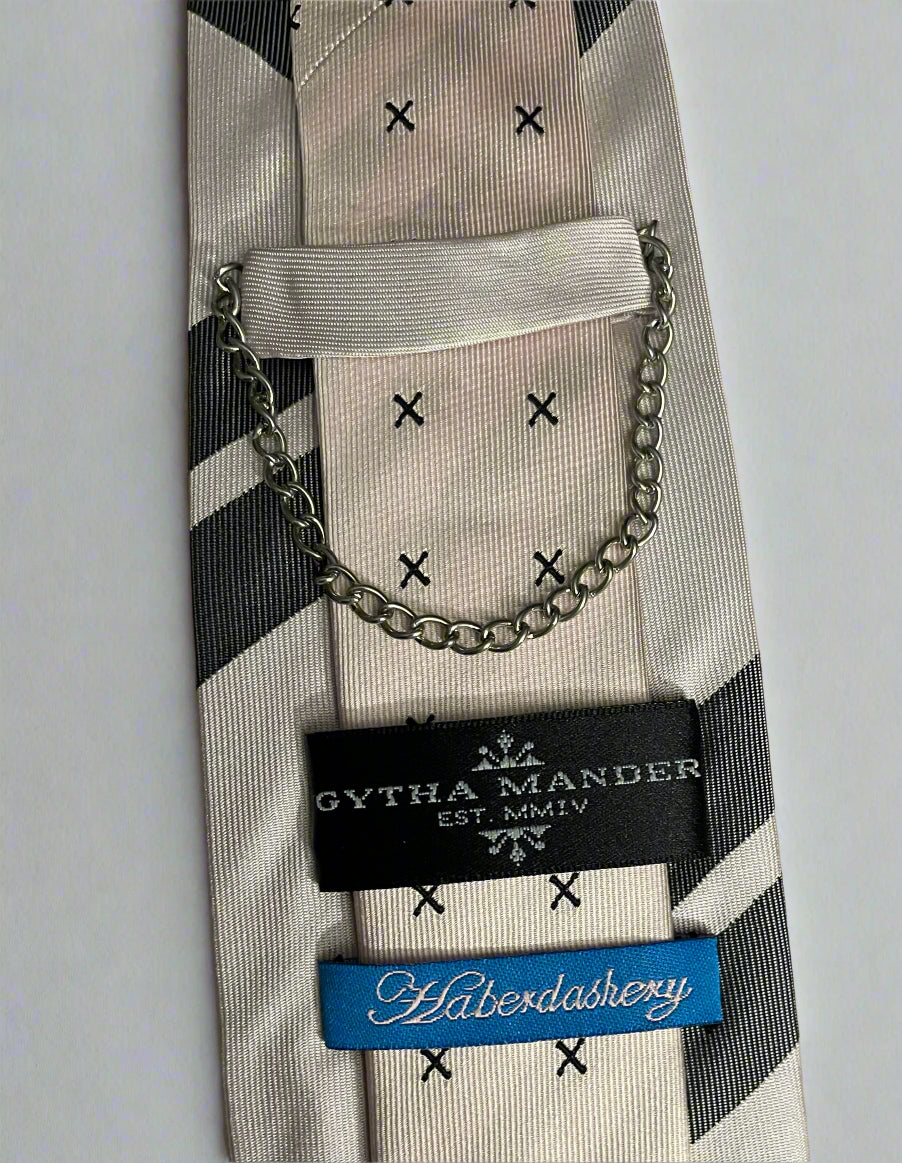 Gytha Mander Haberdashery Tie - Size: Tall / Color: Blush Pink, Dark Grey, Light Blue  / Pattern: satin, awning
