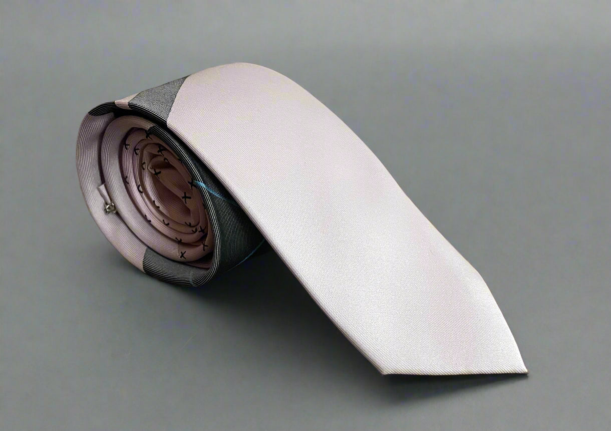 Gytha Mander Haberdashery Tie - Size: Tall / Color: Blush Pink, Dark Grey, Light Blue  / Pattern: satin, awning