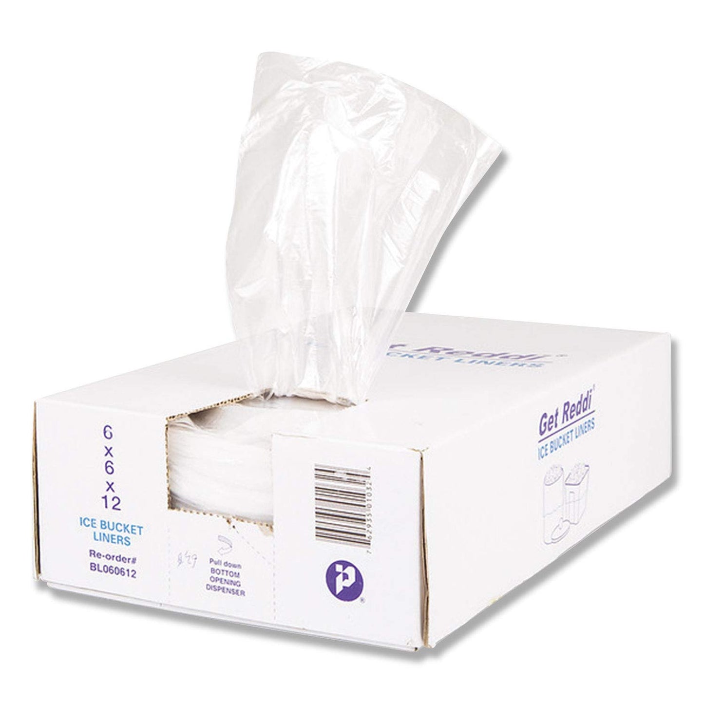 Inteplast Group, Get Reddi Ice Bucket Liner, 6 x 6 x 12, 3qt, .5mil, Clear, 1000/Carton, Sold as 1 Carton