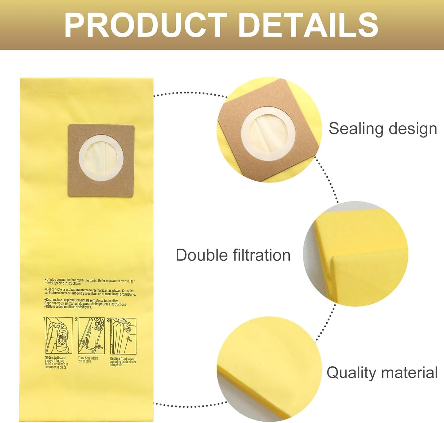 10 Pack Disposable Vacuum Bag for Hoover Commercial HushTone Canister CU2 Vacuum Cleaner CH54013 CH54015 CH54113 CH54115, Yellow (AH10243)