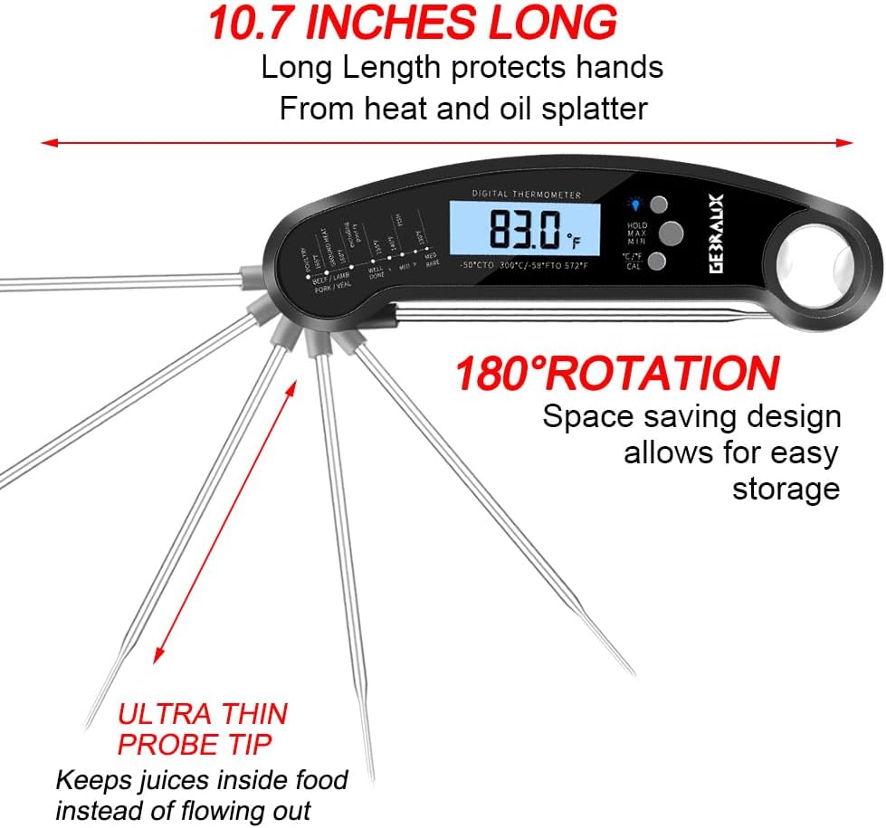 GERBAUX Digital Kitchen Thermometer - Body and Wireless Large Probe with a Bottle Opener and Backlit Dial