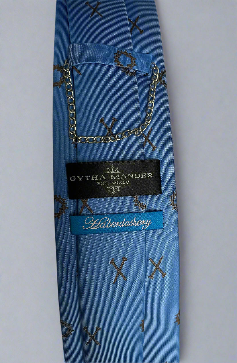 Gytha Mander Haberdashery Tie - Size: Tall Color: Light Blue Pattern: Silk w/Customed Design