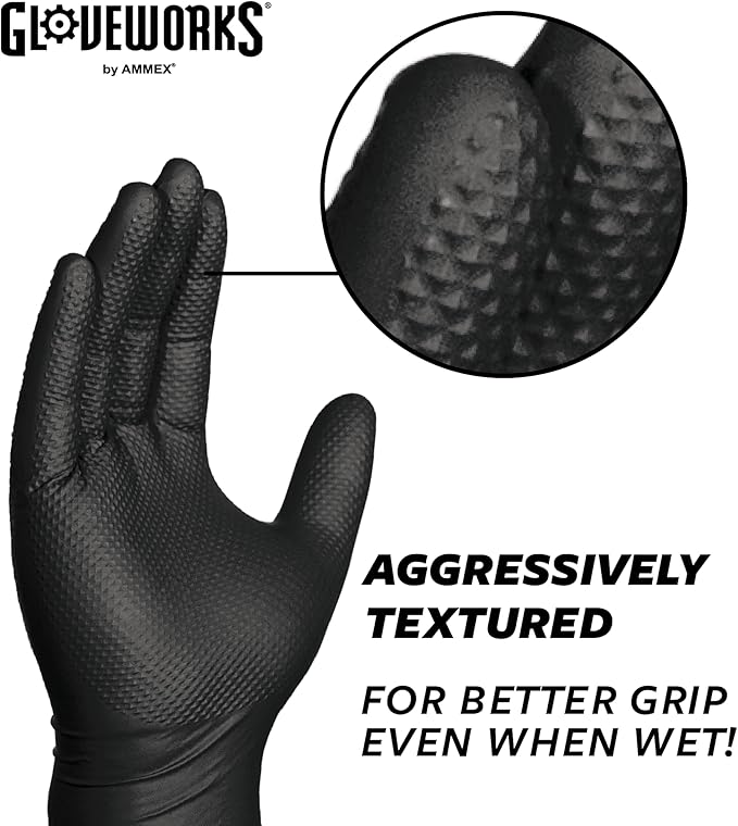GLOVEWORKS HD Black Nitrile Gloves - 6 mil Disposable, Latex Free Mechanics Gloves (10 boxes of 100)