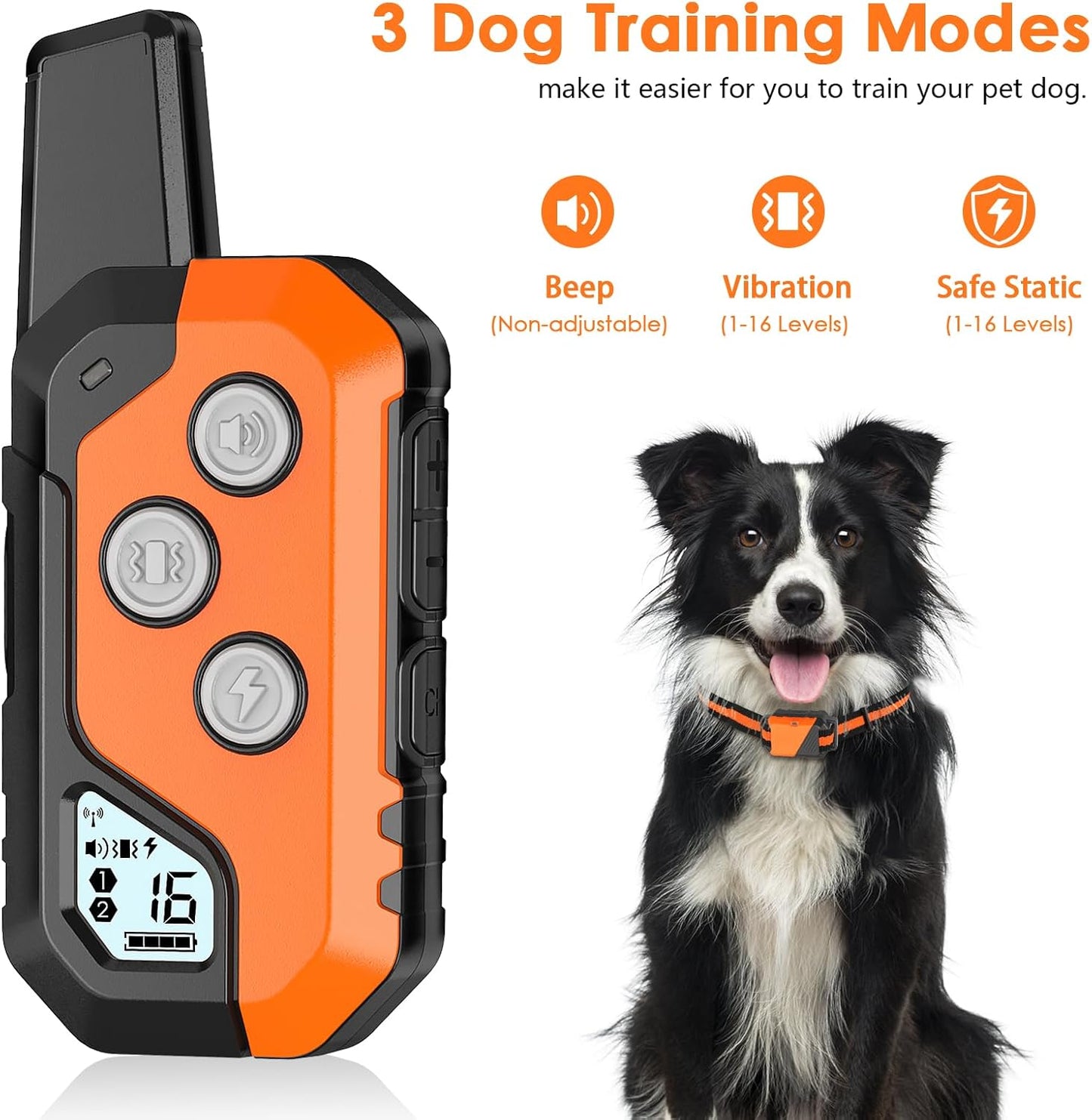 Shock Collar for Dogs, IP67 Waterproof Dog Training Collar with Remote, 3 Training Modes with Beep, Vibration, and Safe Static, Rechargeable E Collar for Large Medium