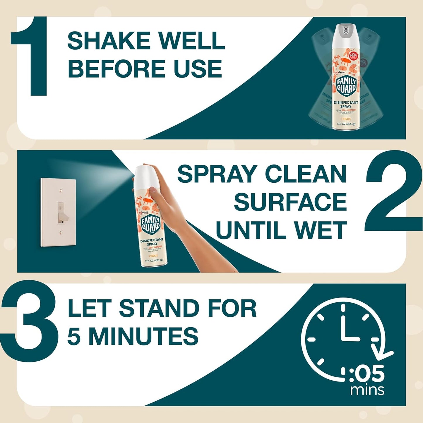 Family Guard Brand Disinfectant Spray Aerosol 17.5 Oz. Citrus Disinfectant Spray All Purpose Cleaner (8-Pack) (Pick Up ONLY)