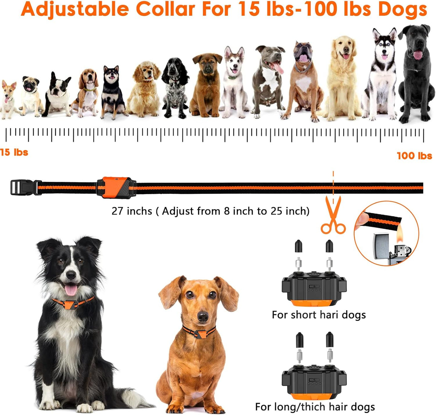 Shock Collar for Dogs, IP67 Waterproof Dog Training Collar with Remote, 3 Training Modes with Beep, Vibration, and Safe Static, Rechargeable E Collar for Large Medium