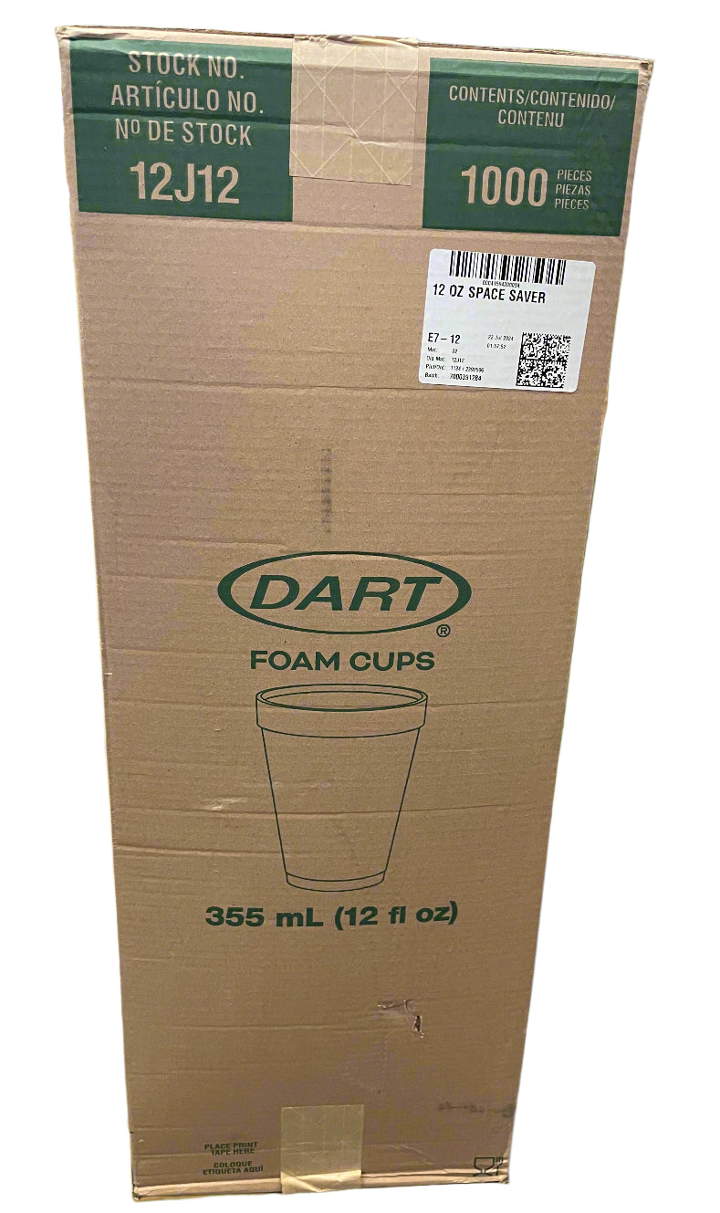 Dart Foam Drink Cups, 12-oz, White, 40 - 25ct Bags/Carton, 1000pcs, Model: DCC12J12