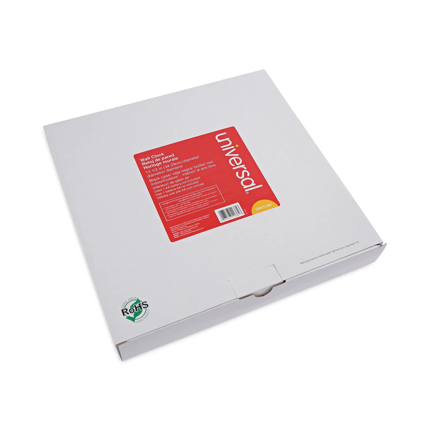 Universal Round Wall Clock, 12 5/8", Black UNV10431
