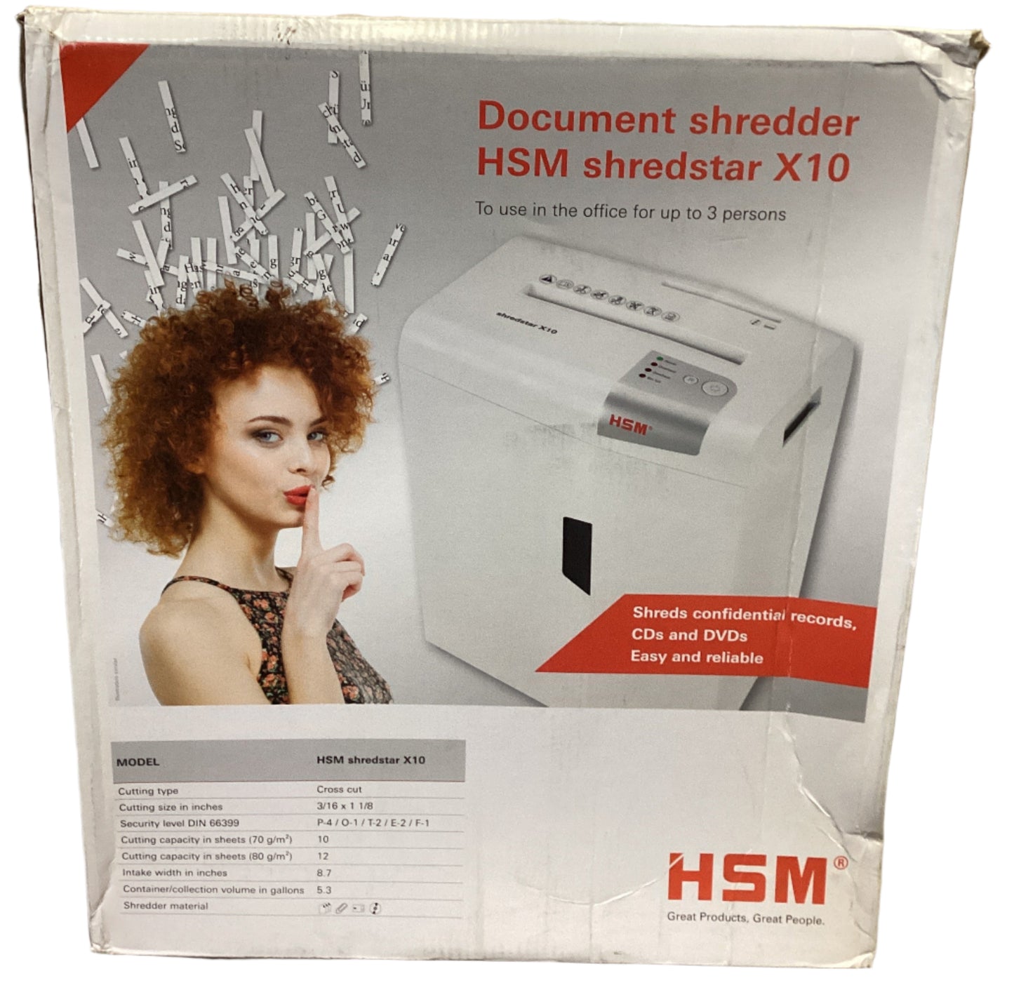 HSM Shredstar S10 Strip-Cut Shredder with CD Slot - 10 Sheet - 4.8 Gallon Capacity - White
