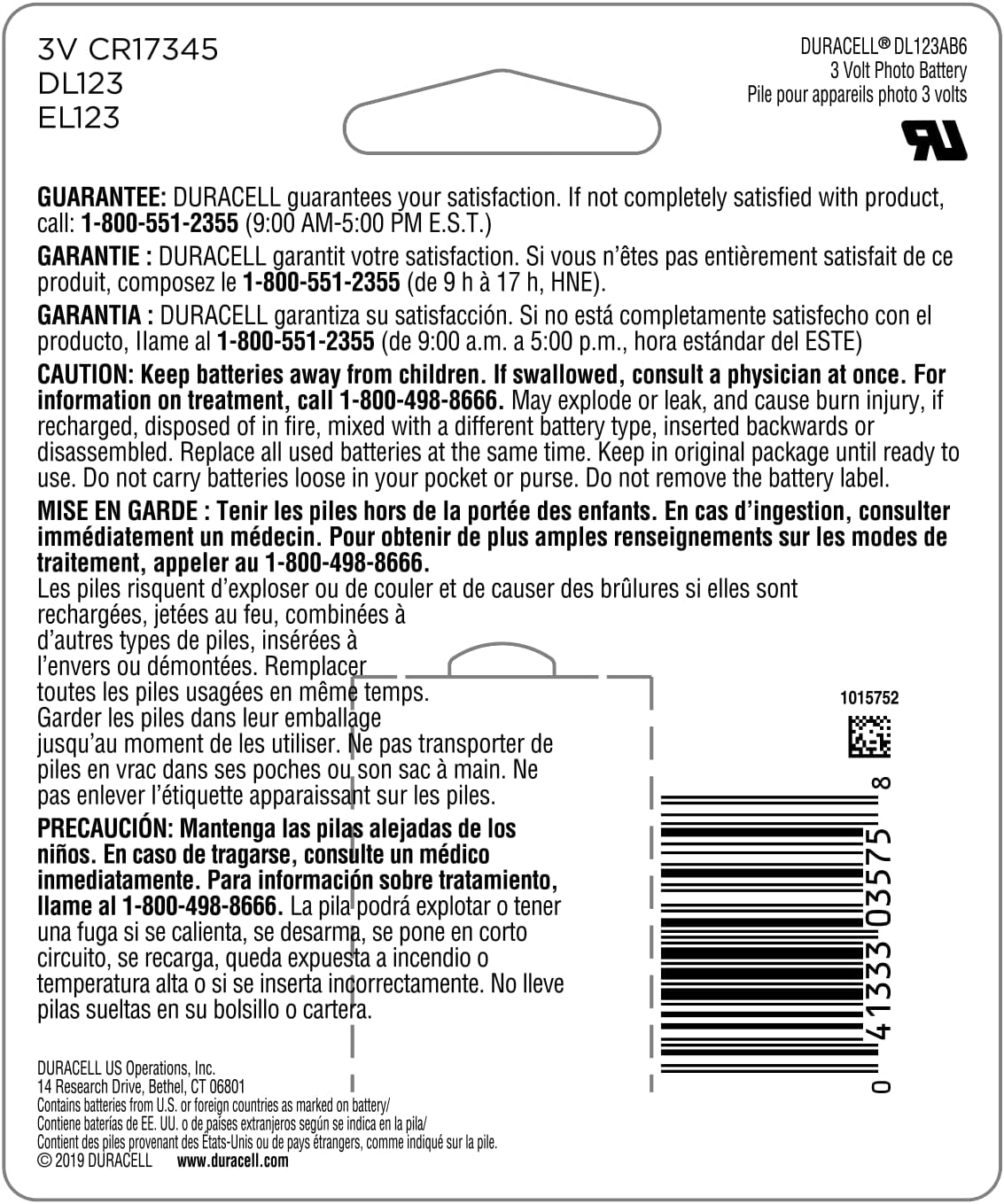 Duracell 123 3V High Power Lithium Batteries, Pack of 6