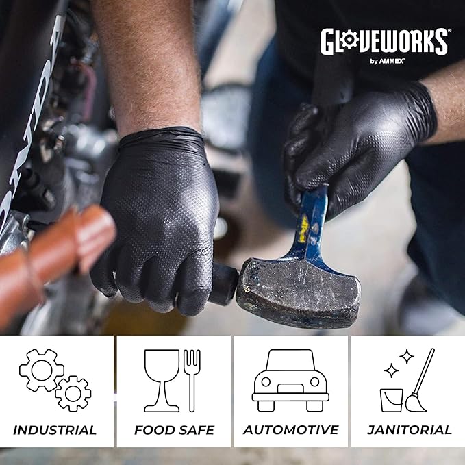 GLOVEWORKS HD Black Nitrile Gloves - 6 mil Disposable, Latex Free Mechanics Gloves (10 boxes of 100)