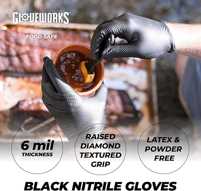 GLOVEWORKS HD Black Nitrile Gloves - 6 mil Disposable, Latex Free Mechanics Gloves (10 boxes of 100)