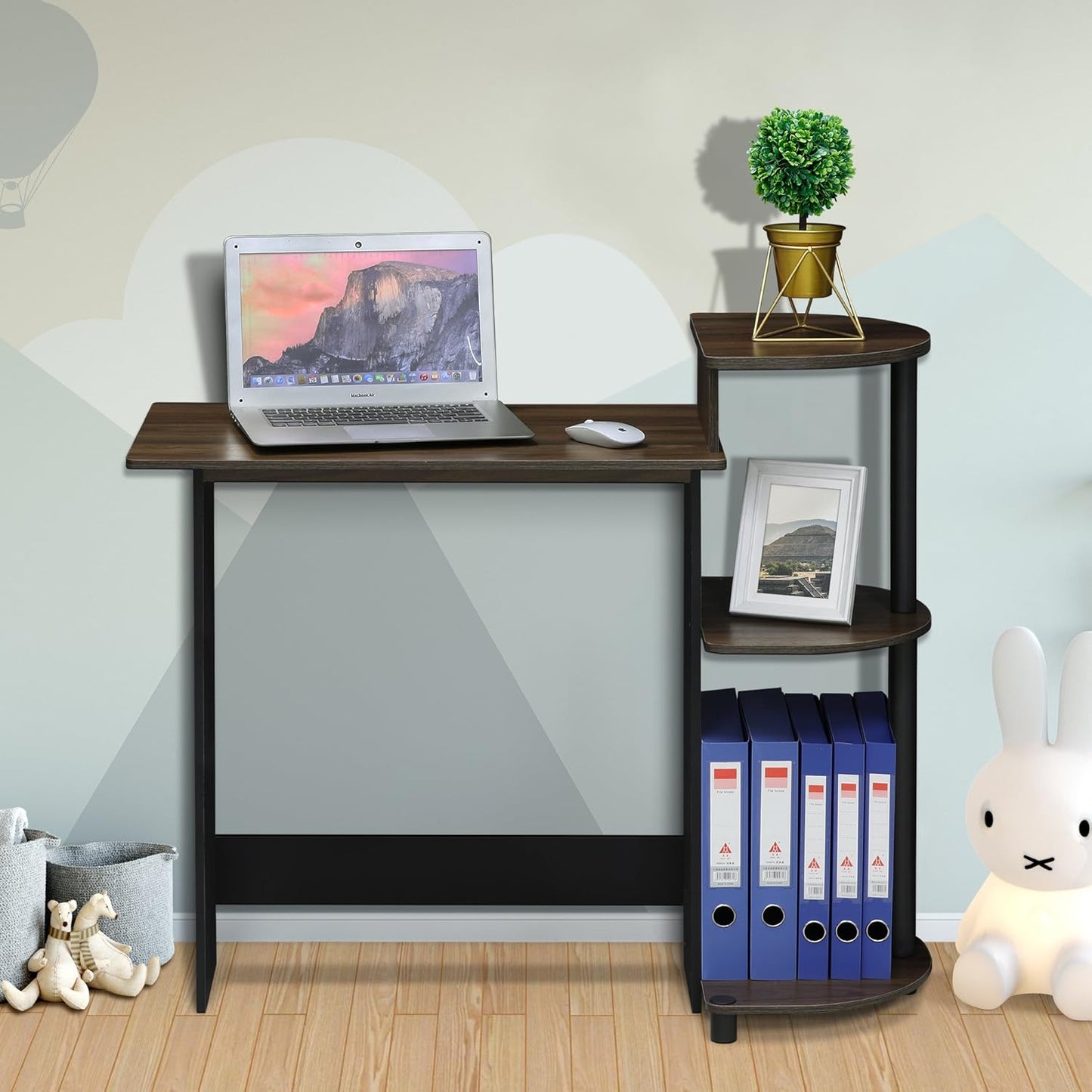 Furinno Compact Computer Desk with Shelves Columbia Walnut/Black 11181CWN/BK