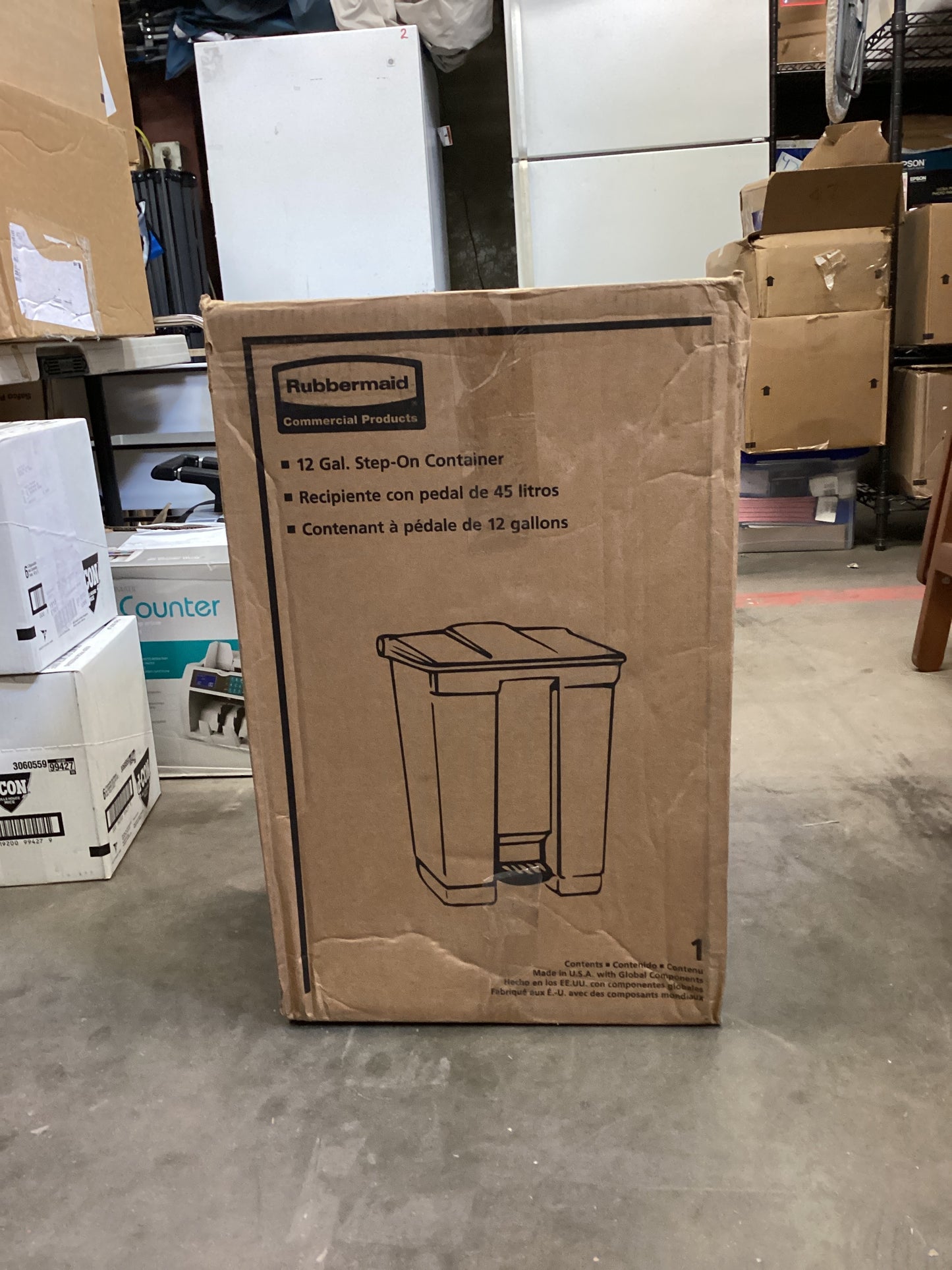 Rubbermaid Commercial Step-on Waste Container, Plastic, 12 Gal, Red