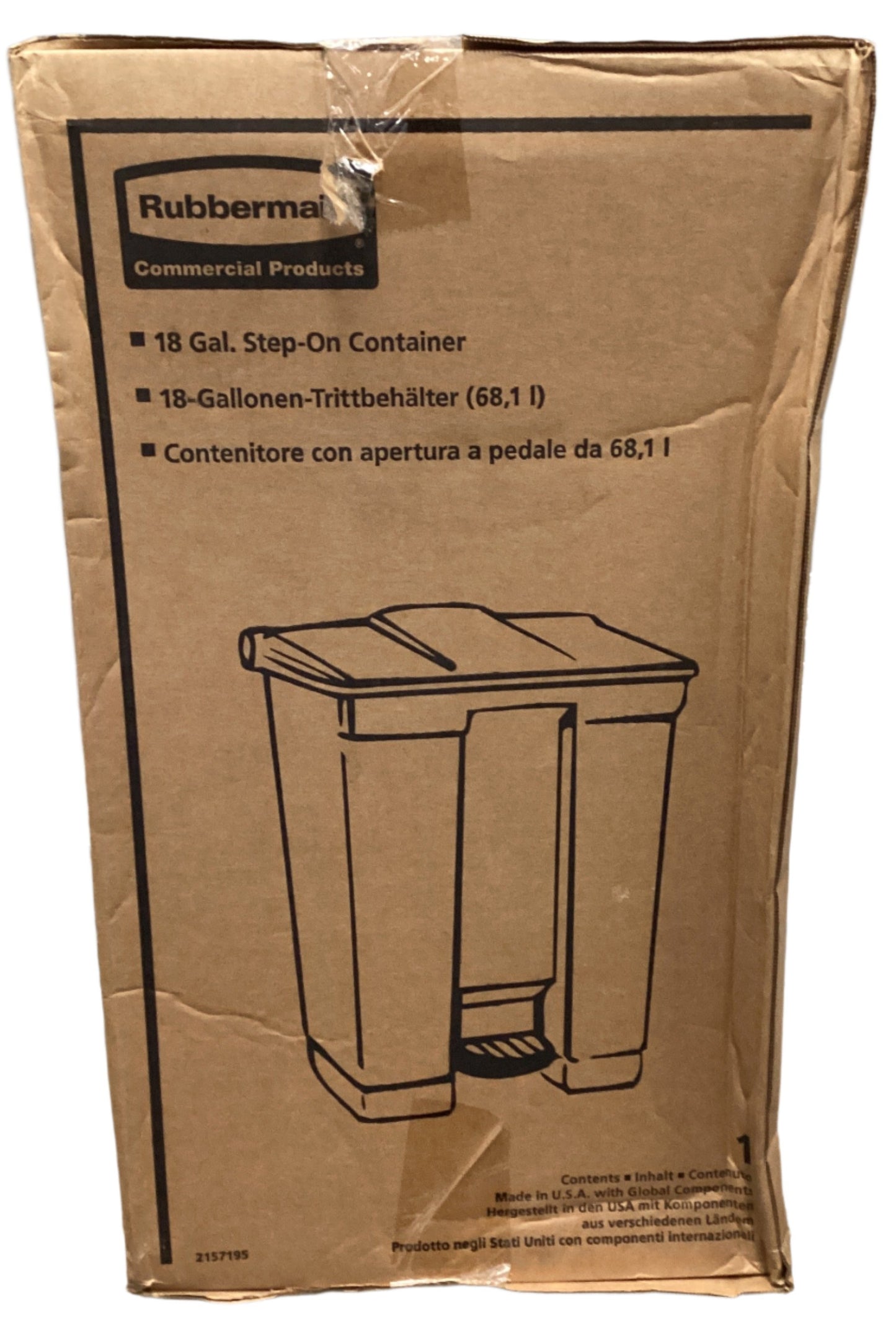 Rubbermaid Indoor Utility Step-on Waste Container Rectangular Plastic 18 Gal Red