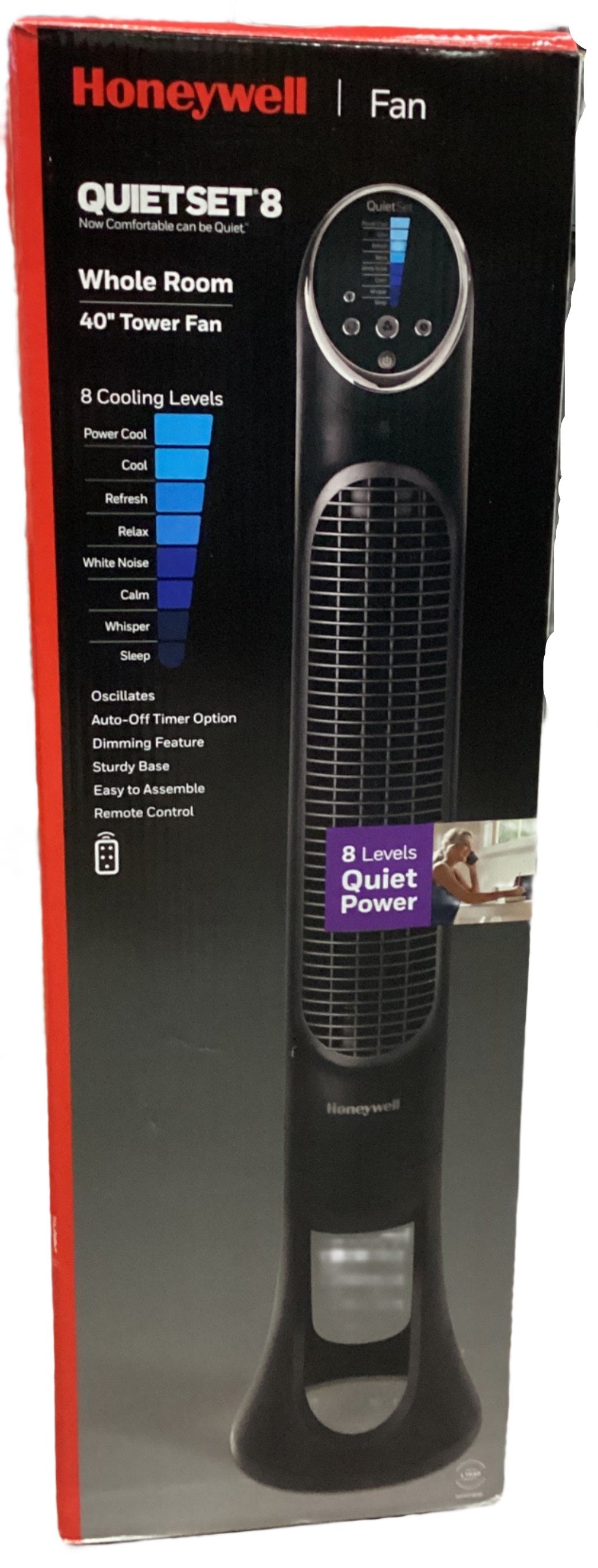QuietSet 8-Speed 10 in. X 40 in. Black Whole-Room Tower Fan