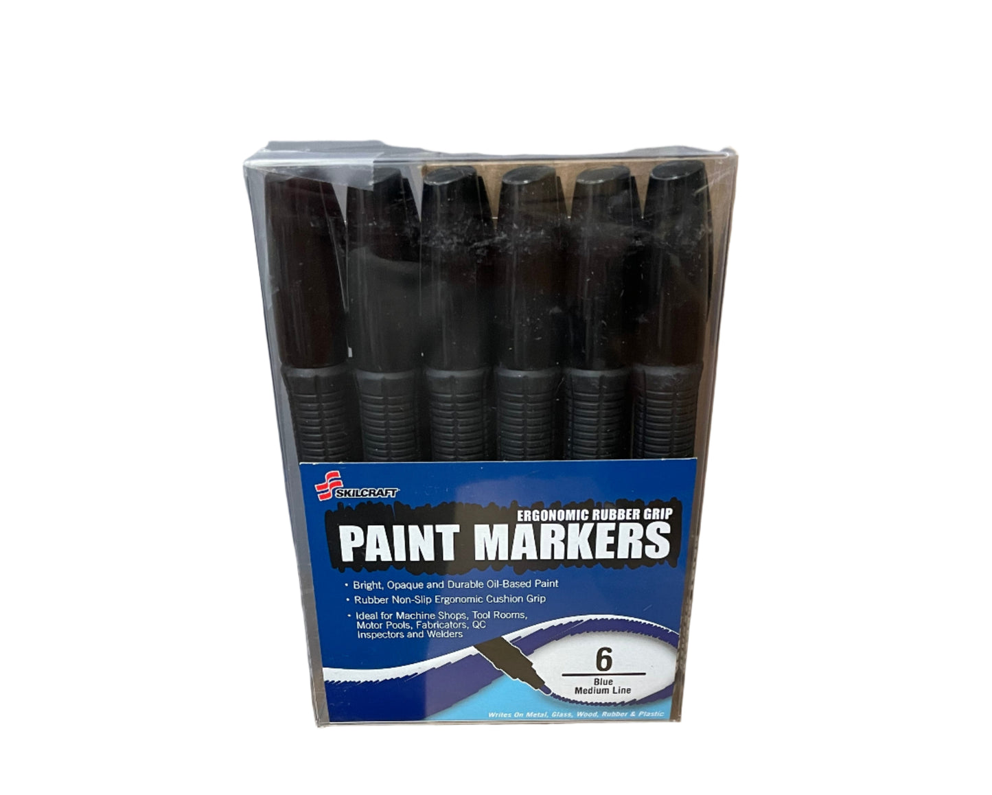Skilcraft Ergonomic Rubber Grip Paint Markers (6 Pack) Blue