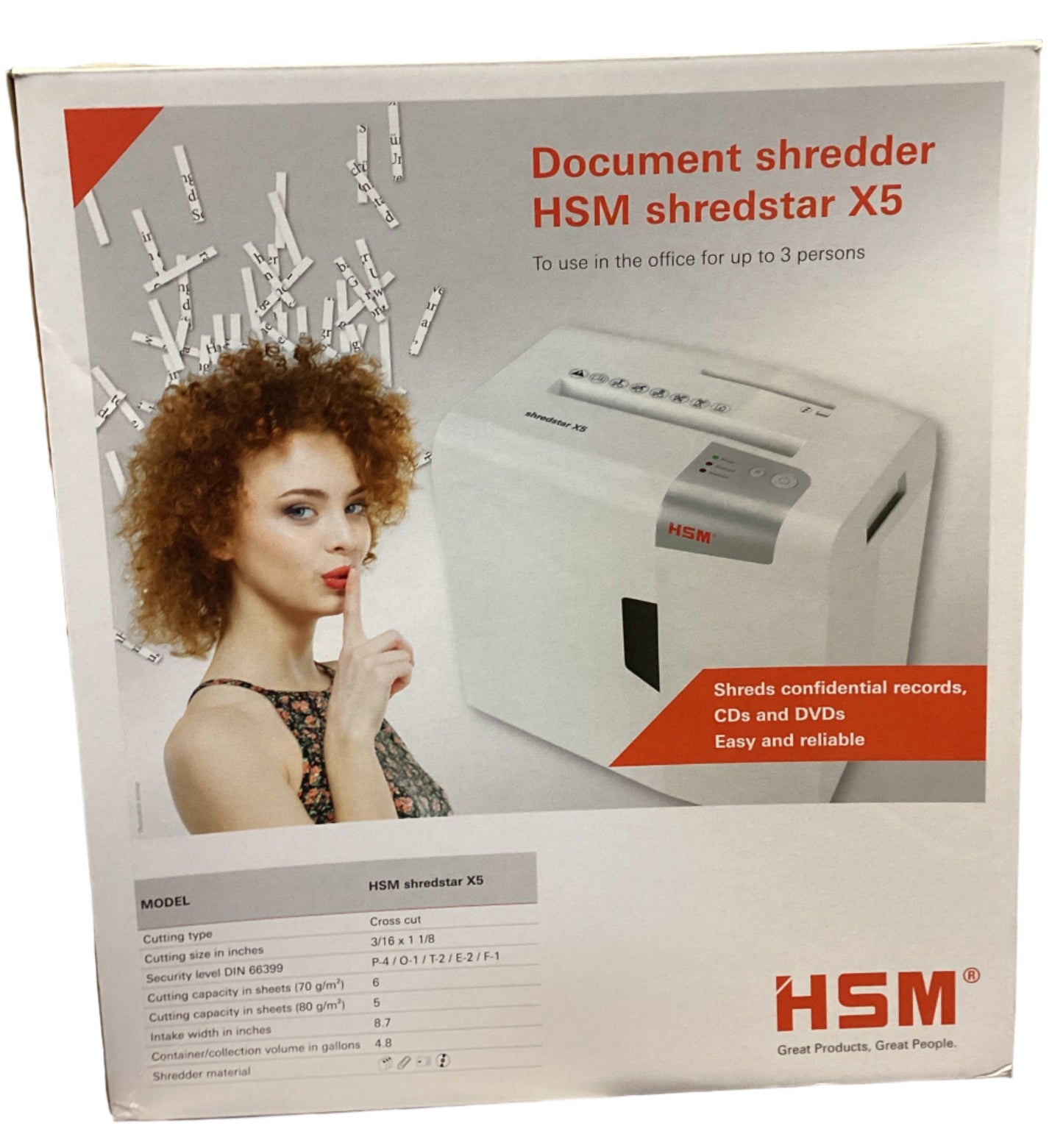 HSM Shredstar X5 Cross-Cut Shredder with CD Slot - 5 Sheet - 4.8 Gallon Capacity - White