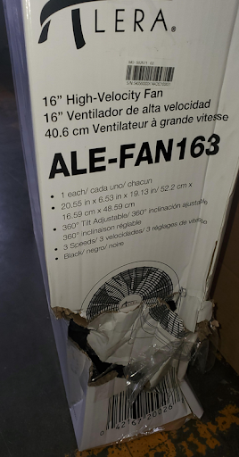 Alera 16" Super-Circulation 3-Speed Tilt Fan, Plastic, Black (Damaged box)