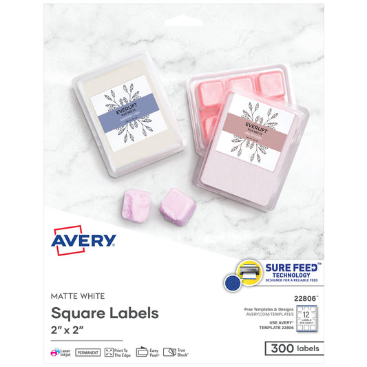 Avery® Matte White Square Labels, 2" × 2" (Model 22806