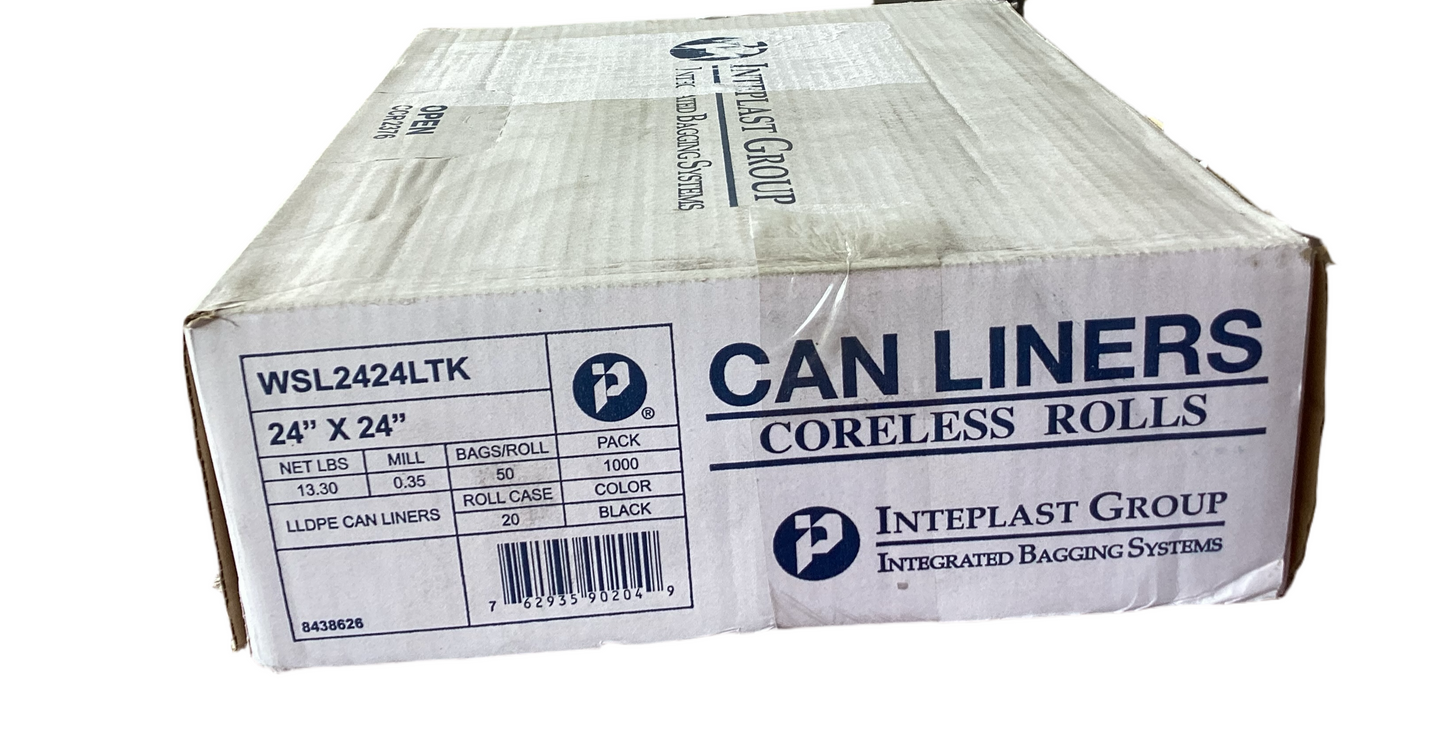 Interplast Group SL2424LTK Institutional Low Density Black Can Liners, 24x24, 7 - 10 gal, Case of 1000