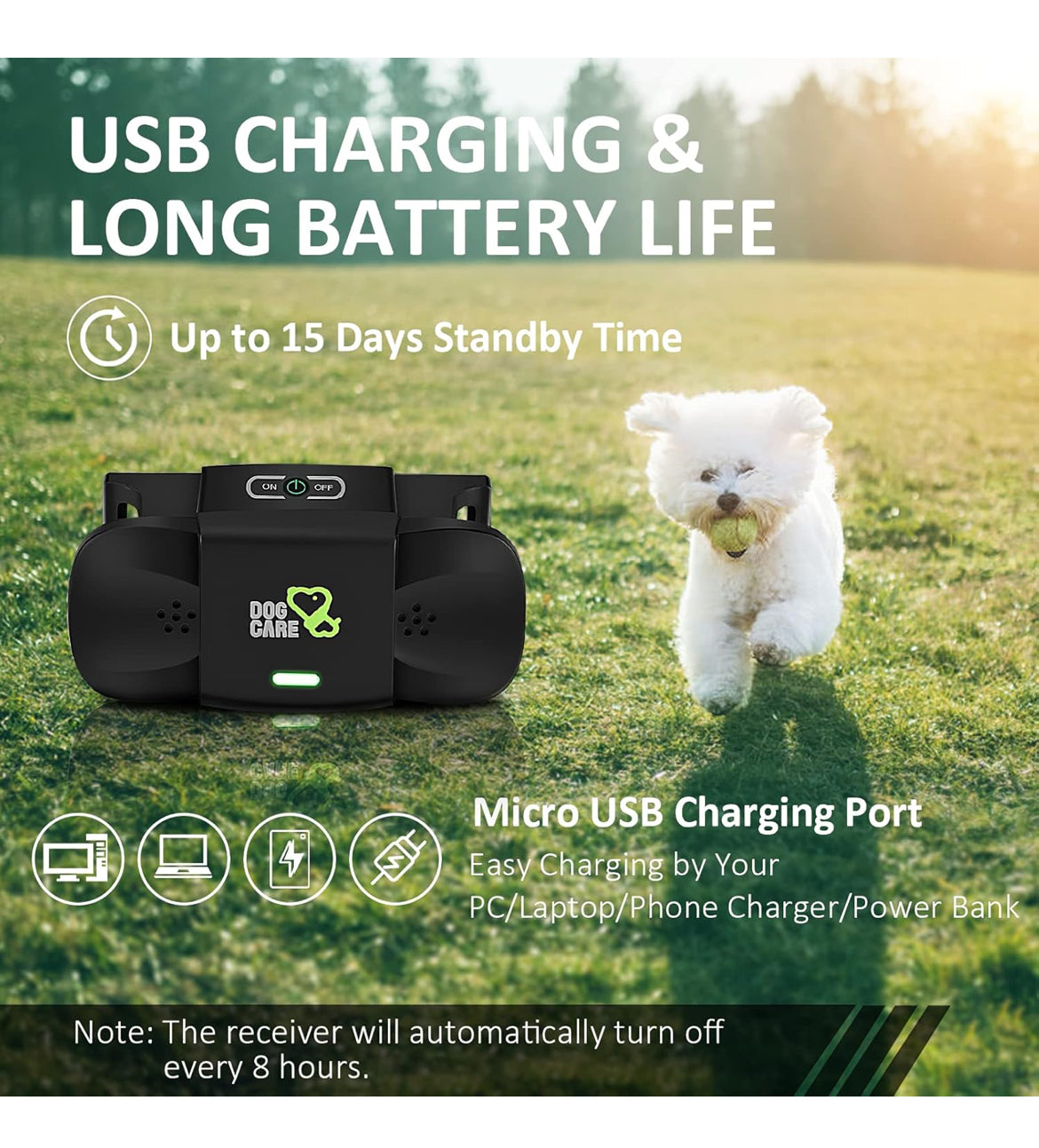 Dog Care Shock Collar Receiver for Medium Large Dog, Long Remote Range (Remote not included)