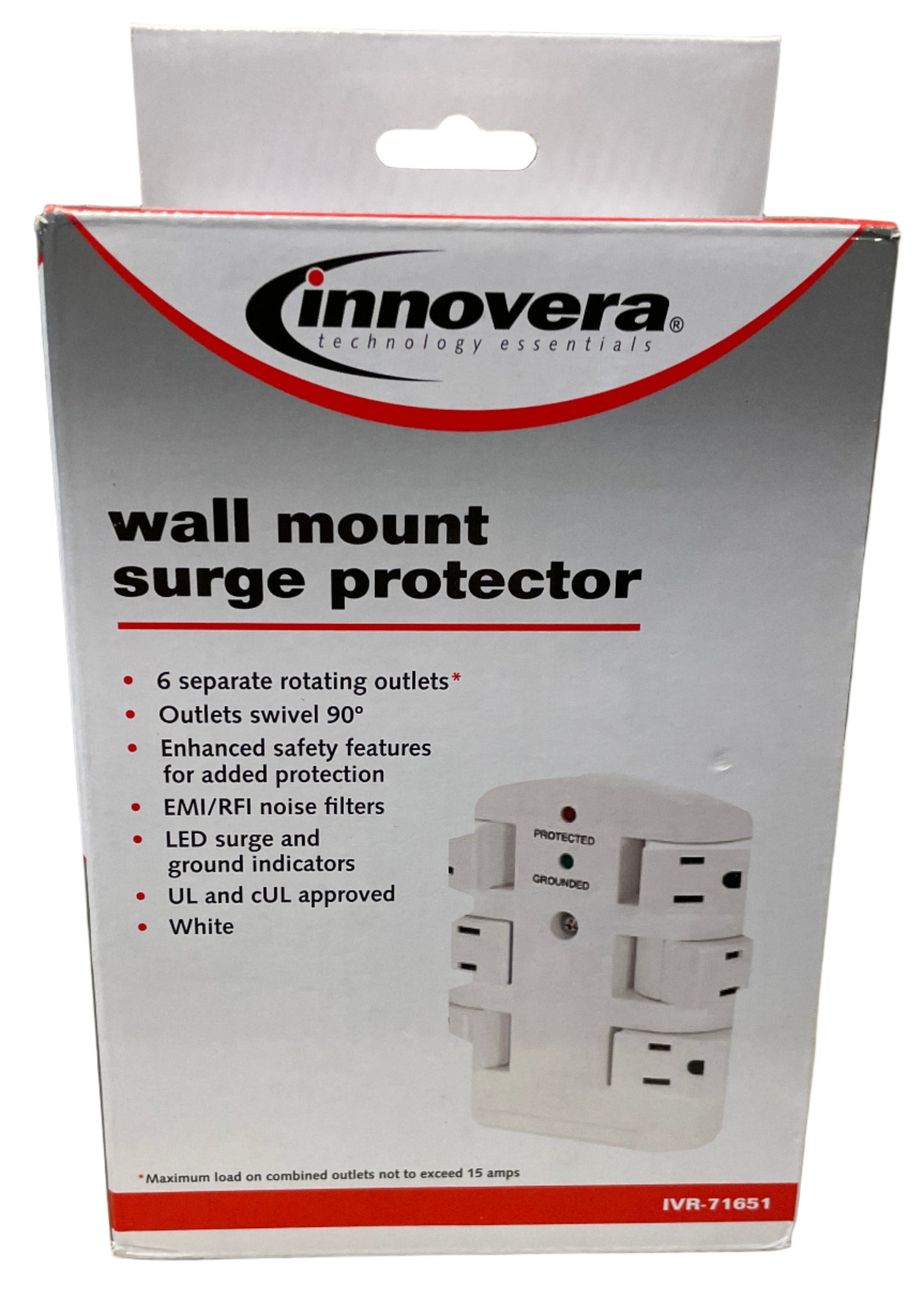 Innovera IVR71651 Wall Mount 6 Outlets 2160 Joules Surge Protector