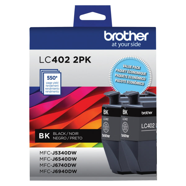 Brother LC402 Black Ink Cartridges, 2-Pack