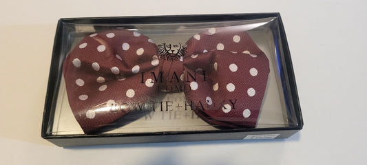 Imani Uomo Pre-tied Bow Tie + Hanky, Microfiber - Burgundy Polka Dot
