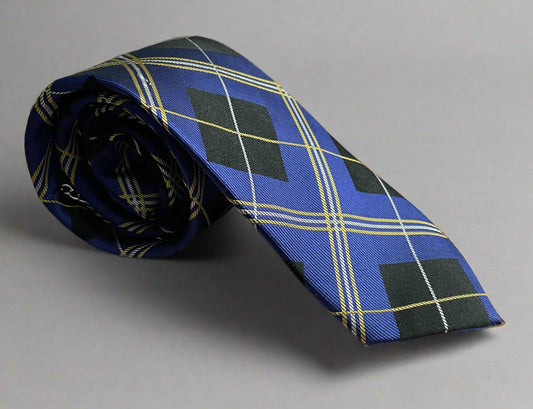 Gytha Mander Haberdashery Tie - Size: Tall / Color: Blue, Yellow  / Pattern: Plaid