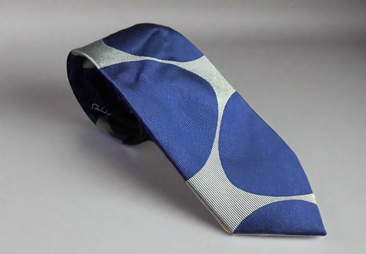 Gytha Mander Haberdashery Tie - Size: Tall Color: Silver Pattern: Silk w/Blue Circles