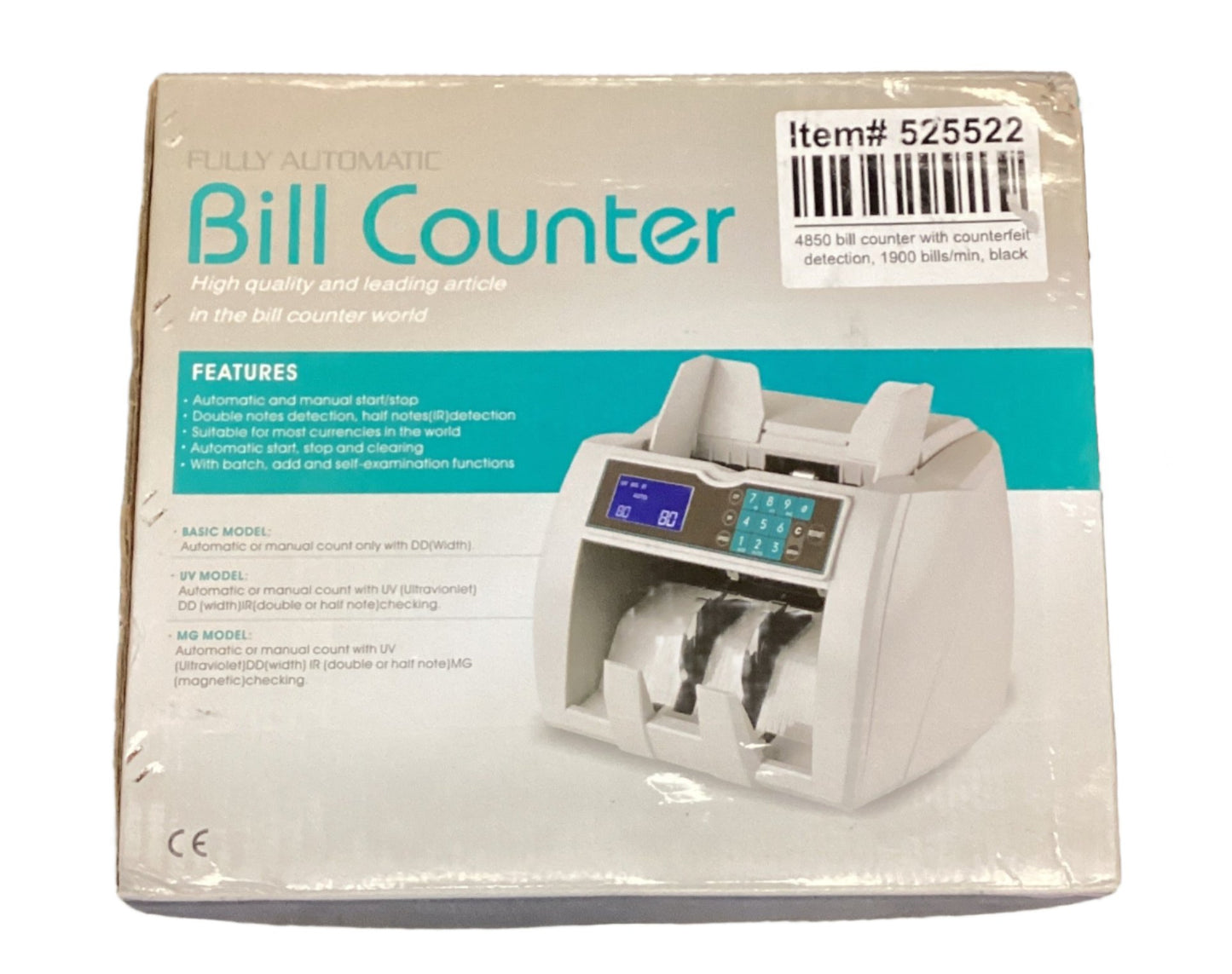 Controltek Bill Counter, 1,900 Bills/min, 10 X 13.6 X 11.6, White 525522