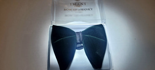 Imani Uomo Pre-tied Velvet Bow Tie + Hanky - Dark Green