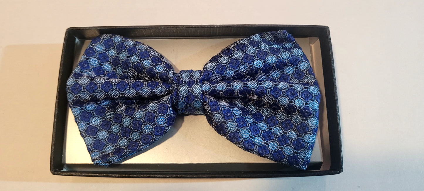 Dark Light Blue Circled Pattern Microfiber Pre-tied Bow Tie Only