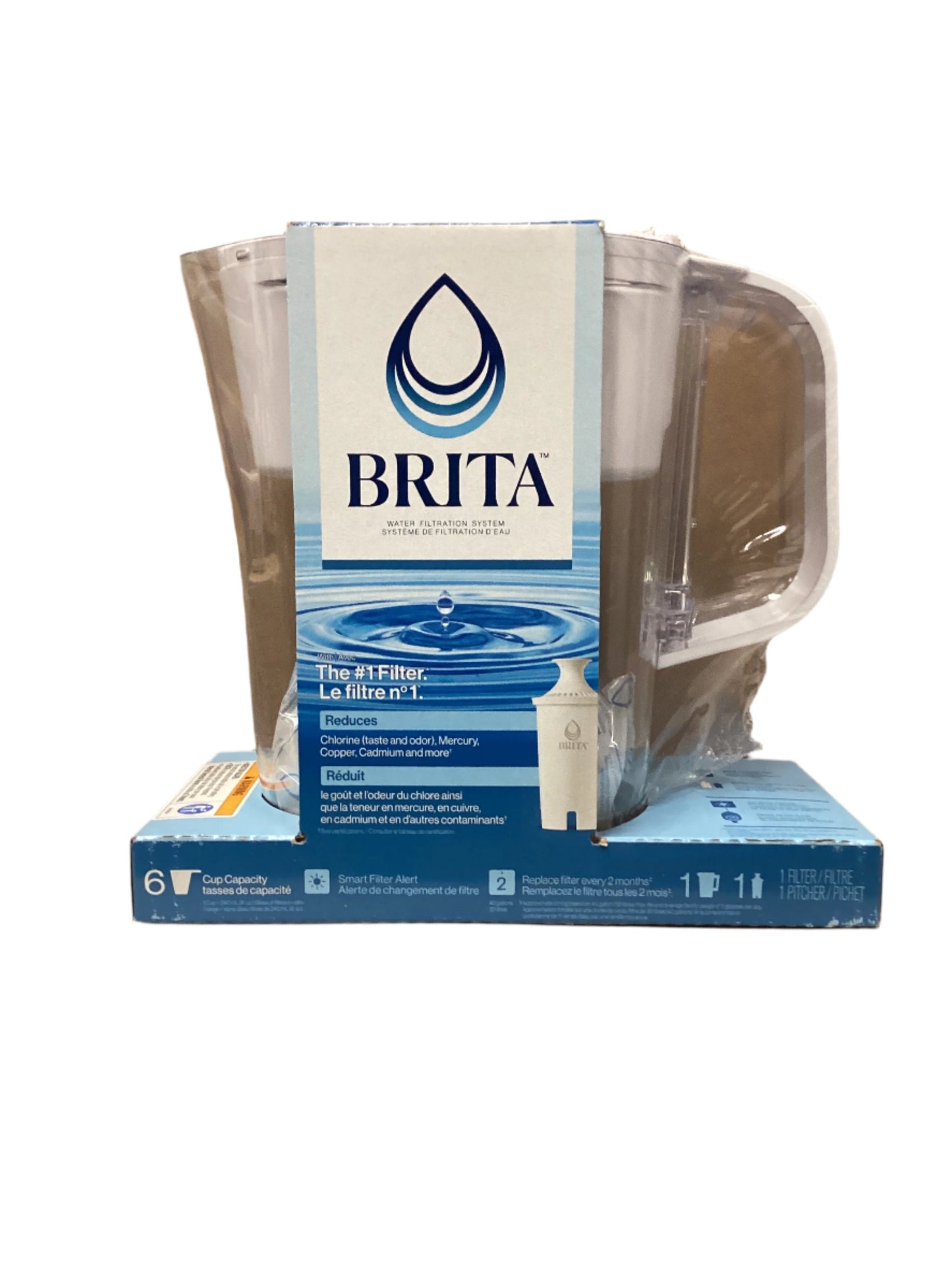 Brita Water Filter 6-Cup Denali Water Pitcher Dispenser with Standard Water Filter - White