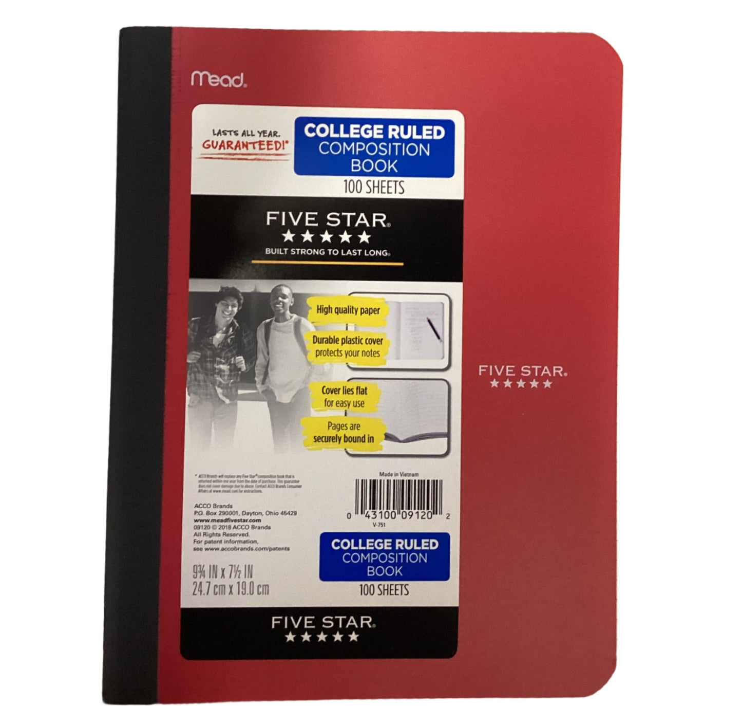 Five Star Composition Book, Medium/college Rule, Randomly Assorted Cover (red)