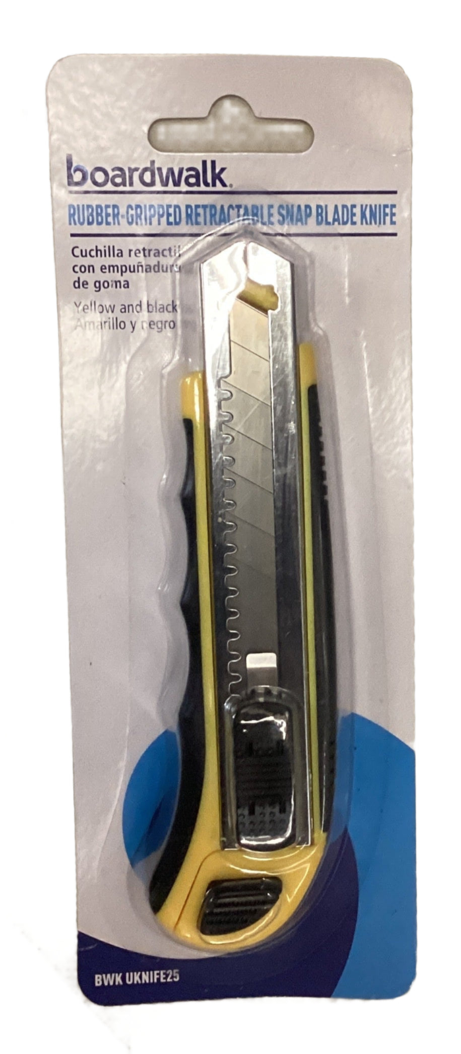Boardwalk Rubber-gripped Retractable Snap Blade Knife, Straight-edged, Black/yellow