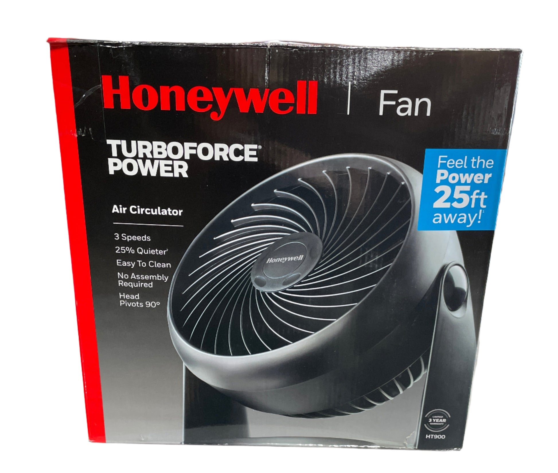 Honeywell Turboforce power fan on a table with packaging