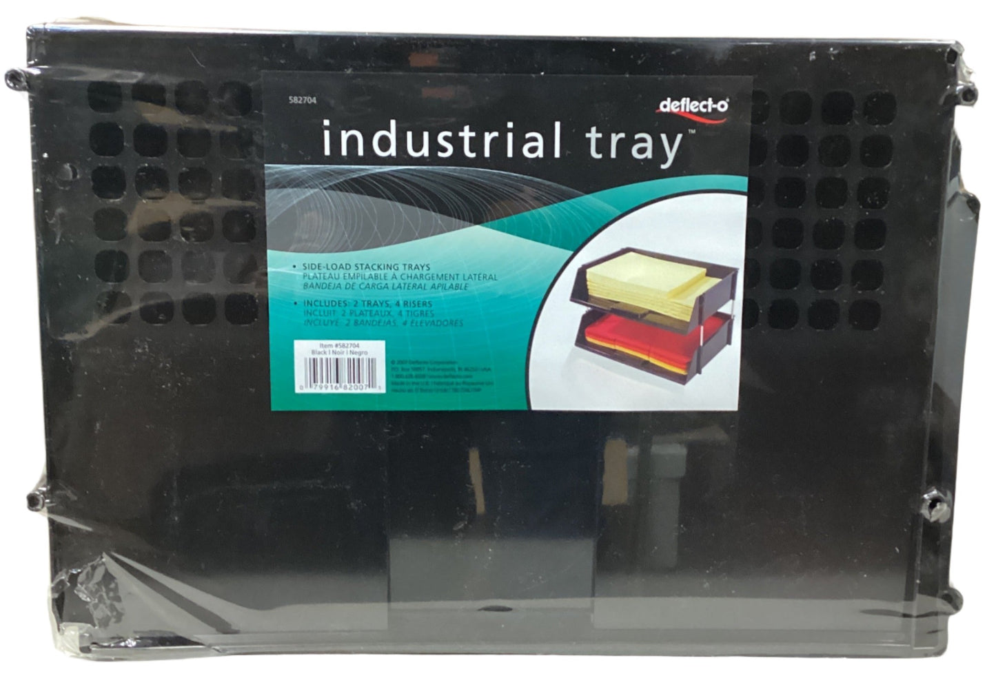 Deflecto Industrial Tray Side-load Stacking Tray Set, 2 Sections, Letter to Legal Size Files, 16.38" X 11.13" X 3.5", Black, 2/p